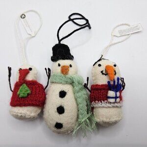 Fiona Walker England Christmas Ornaments Snowman Felted Wool 3pc Set NEW
